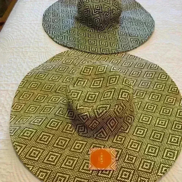Accessories - Two New Summer Shade Hats, black/cream pattern and brown/cream pattern